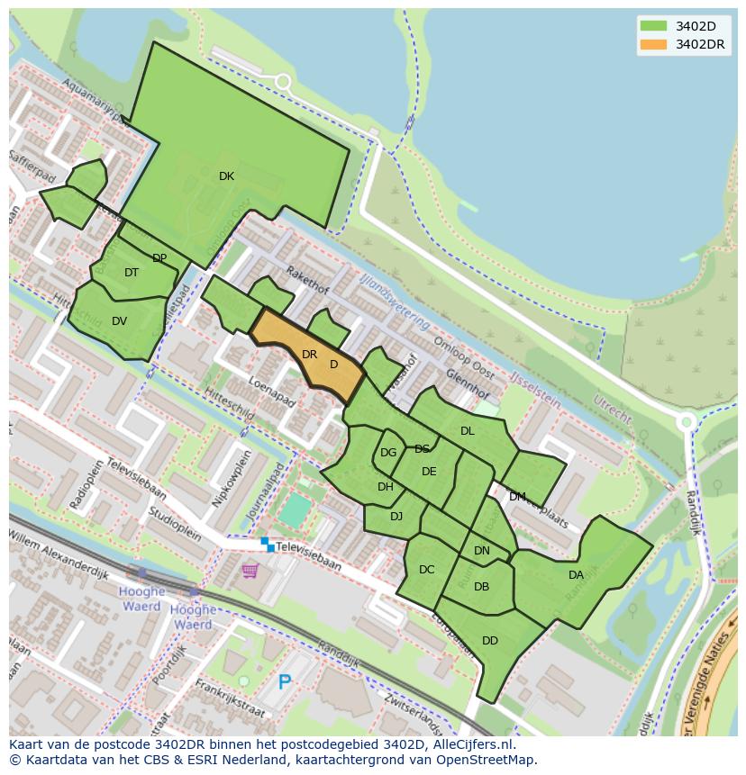 Afbeelding van het postcodegebied 3402 DR op de kaart.