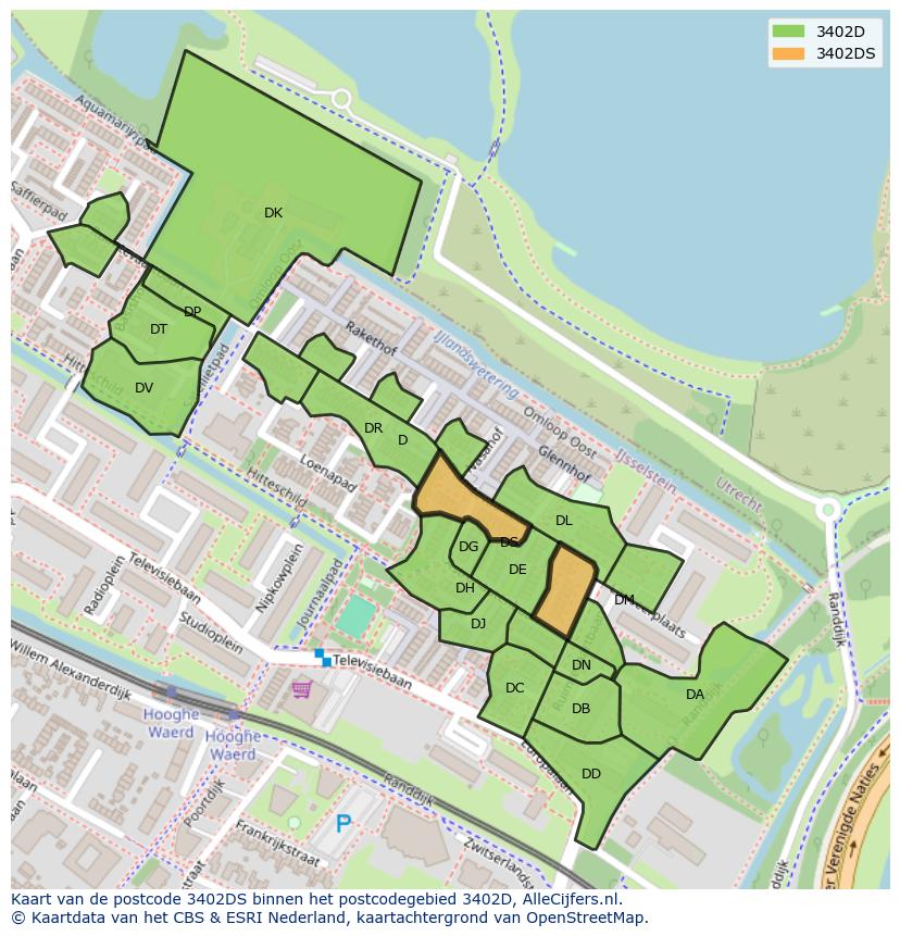 Afbeelding van het postcodegebied 3402 DS op de kaart.