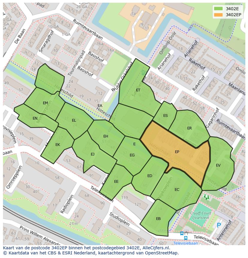 Afbeelding van het postcodegebied 3402 EP op de kaart.