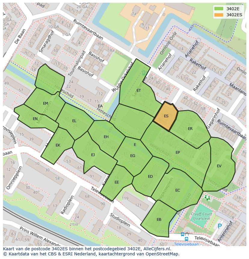 Afbeelding van het postcodegebied 3402 ES op de kaart.