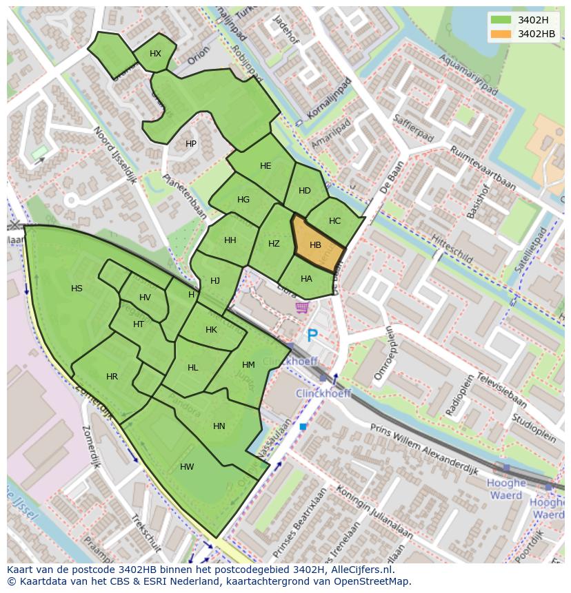 Afbeelding van het postcodegebied 3402 HB op de kaart.