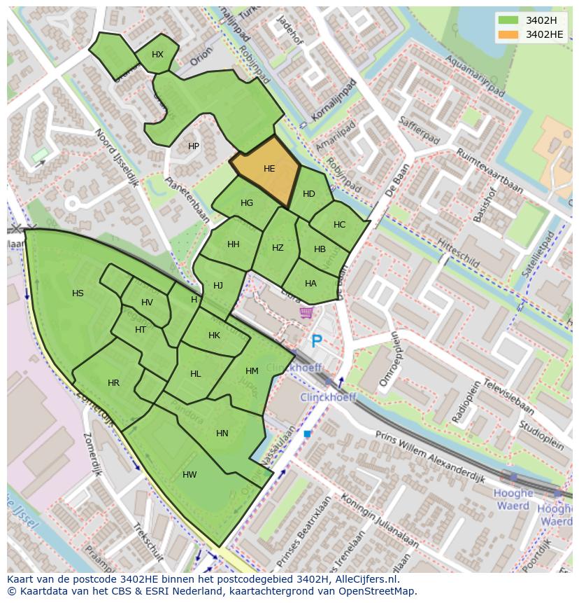 Afbeelding van het postcodegebied 3402 HE op de kaart.