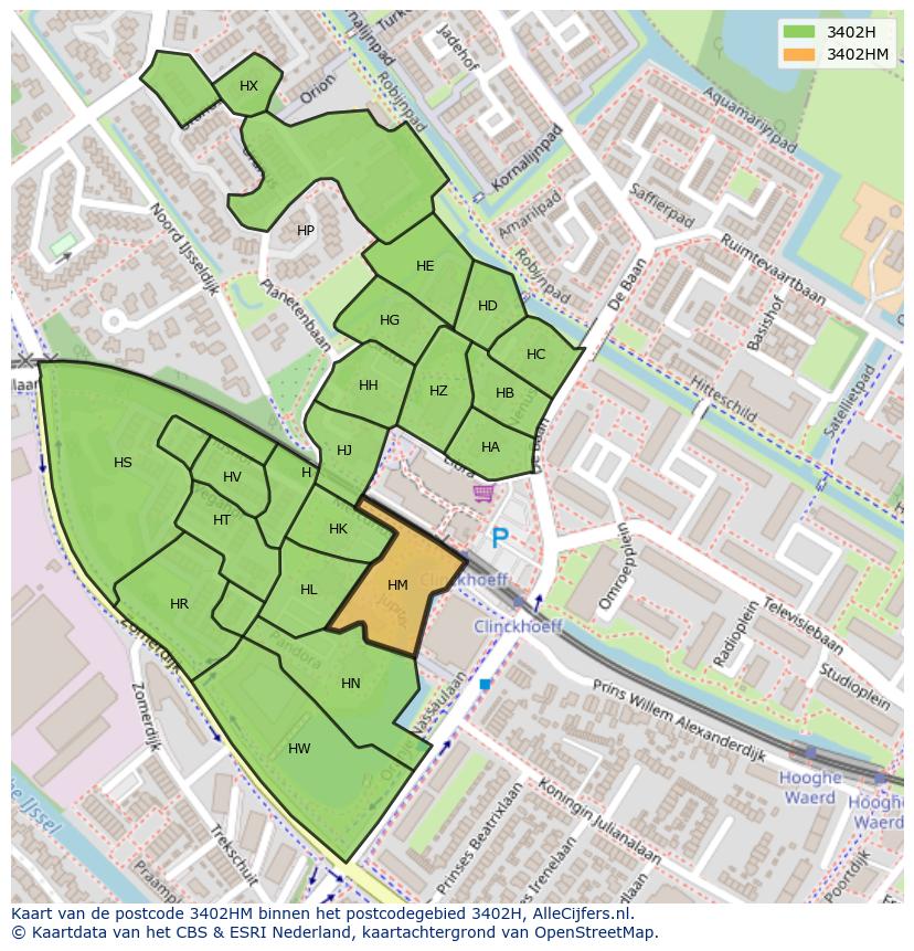 Afbeelding van het postcodegebied 3402 HM op de kaart.