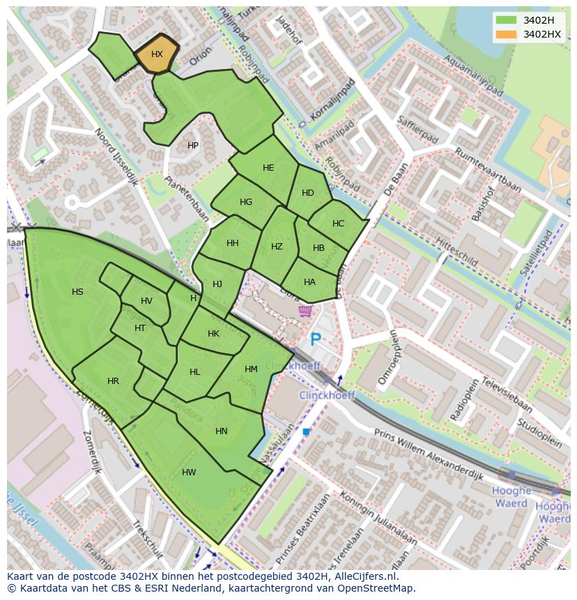 Afbeelding van het postcodegebied 3402 HX op de kaart.