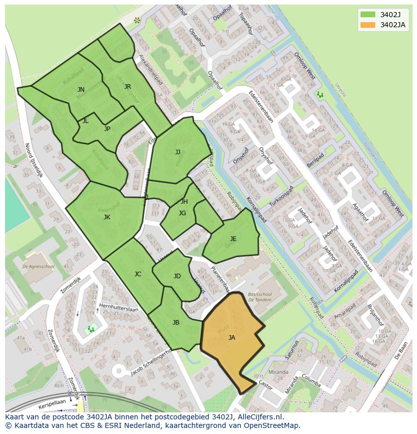 Afbeelding van het postcodegebied 3402 JA op de kaart.