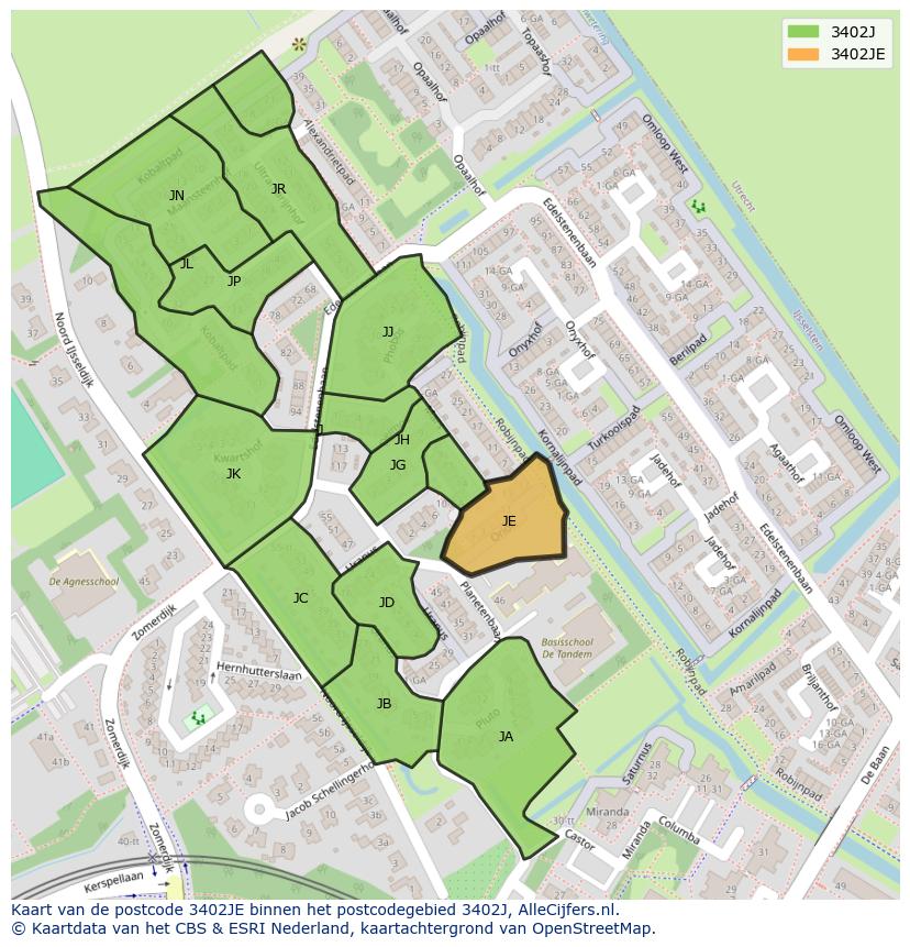 Afbeelding van het postcodegebied 3402 JE op de kaart.