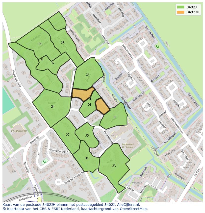 Afbeelding van het postcodegebied 3402 JH op de kaart.