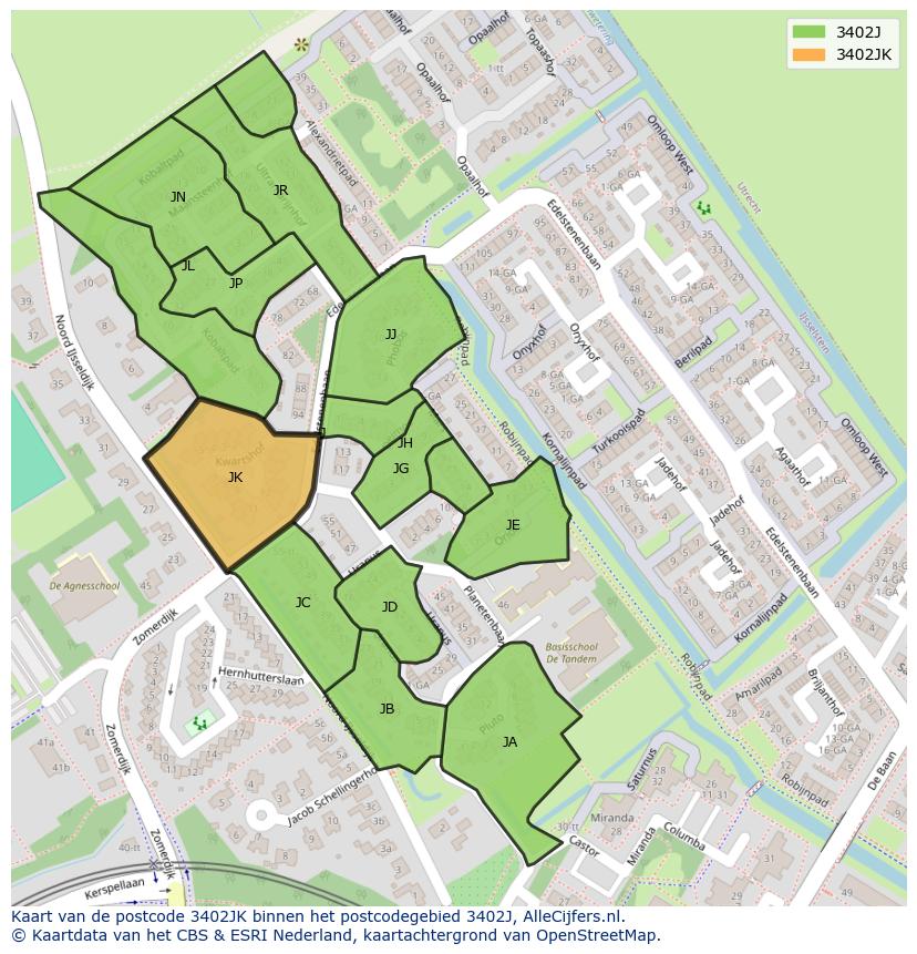Afbeelding van het postcodegebied 3402 JK op de kaart.