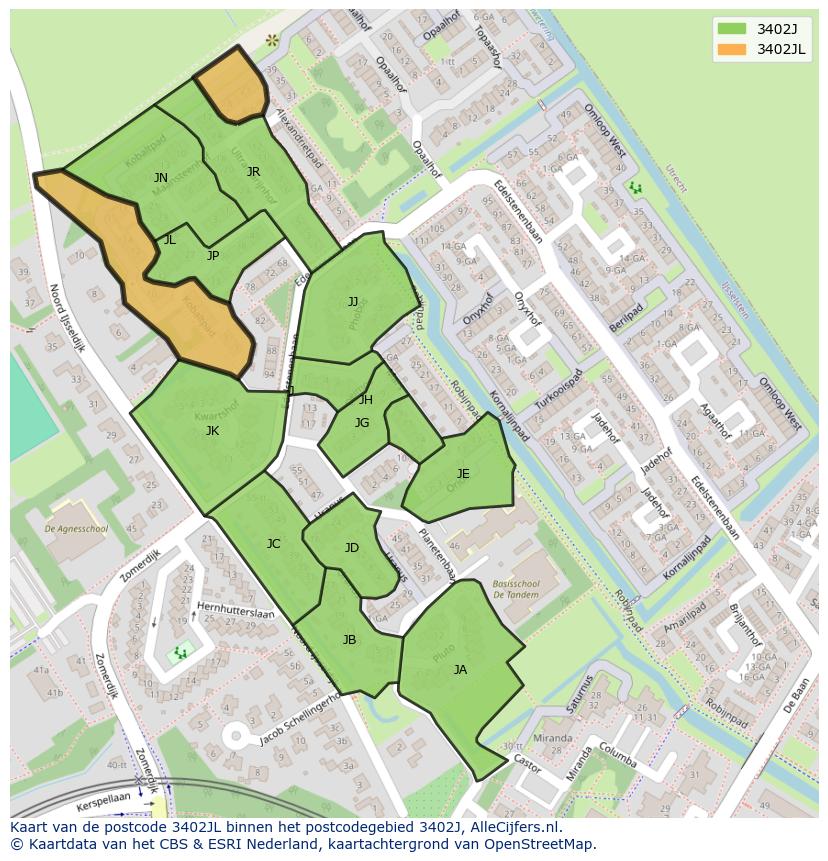 Afbeelding van het postcodegebied 3402 JL op de kaart.