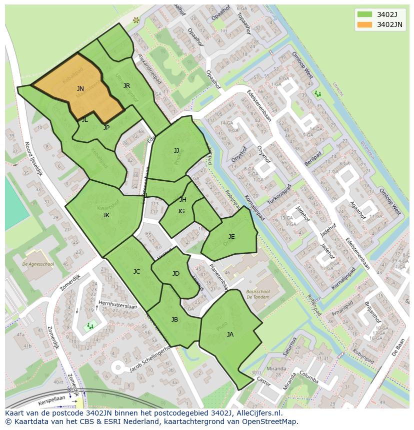 Afbeelding van het postcodegebied 3402 JN op de kaart.