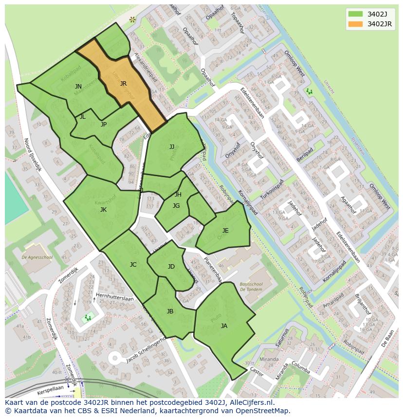 Afbeelding van het postcodegebied 3402 JR op de kaart.