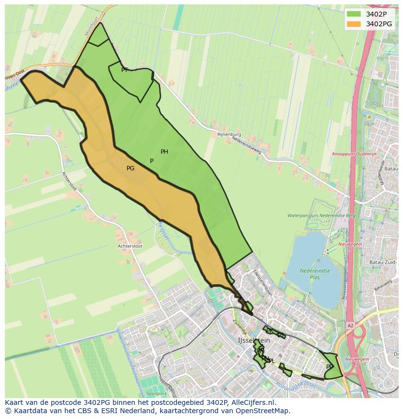 Afbeelding van het postcodegebied 3402 PG op de kaart.