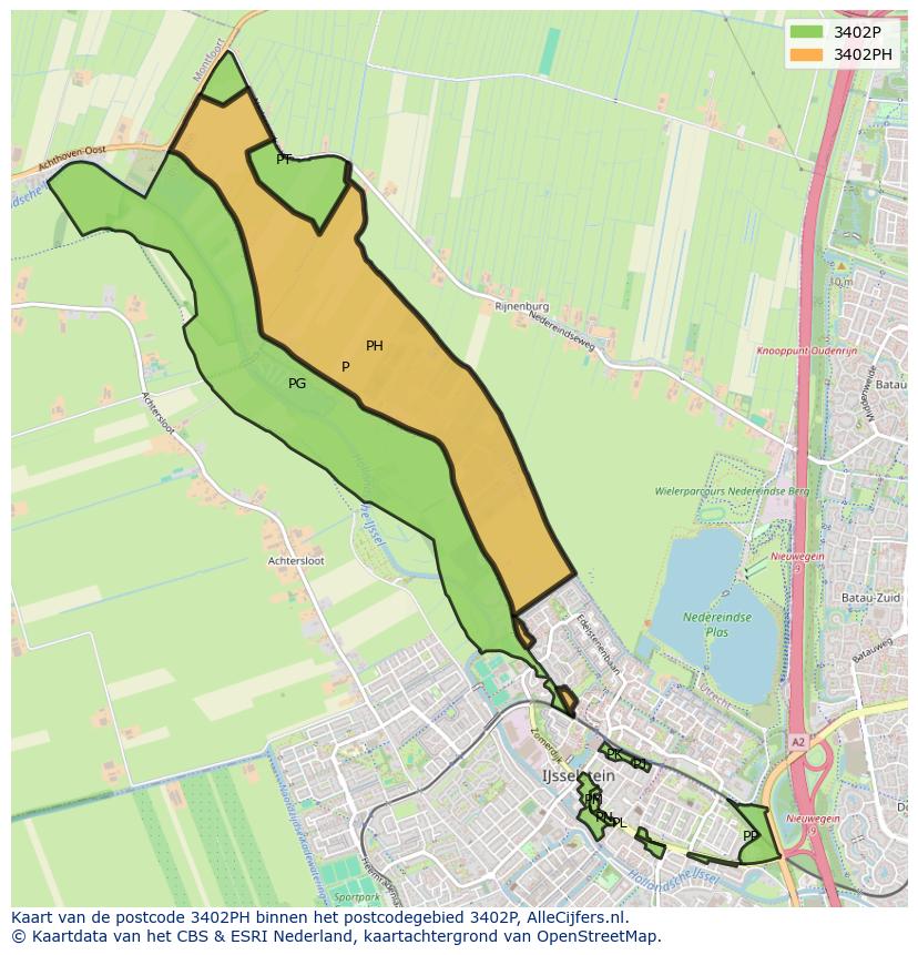Afbeelding van het postcodegebied 3402 PH op de kaart.