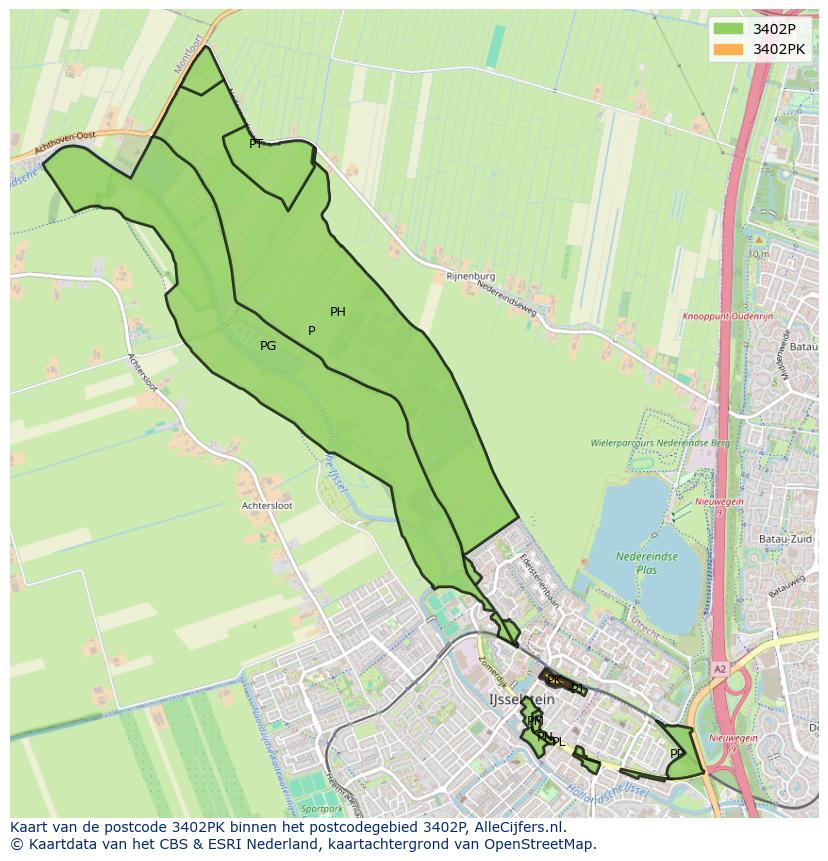Afbeelding van het postcodegebied 3402 PK op de kaart.