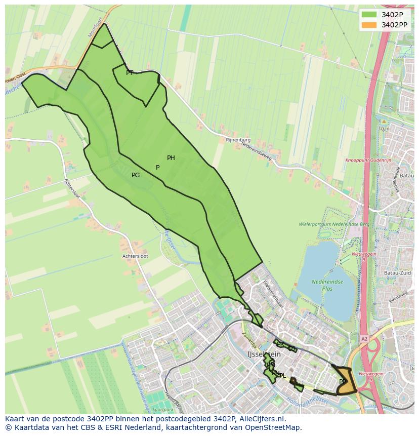 Afbeelding van het postcodegebied 3402 PP op de kaart.