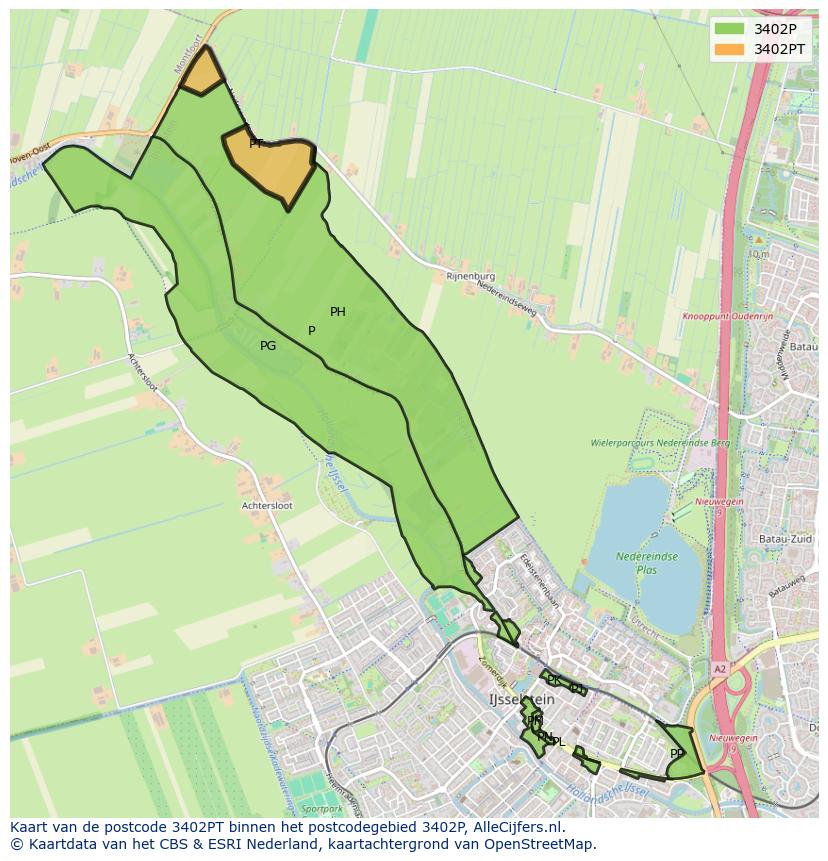 Afbeelding van het postcodegebied 3402 PT op de kaart.