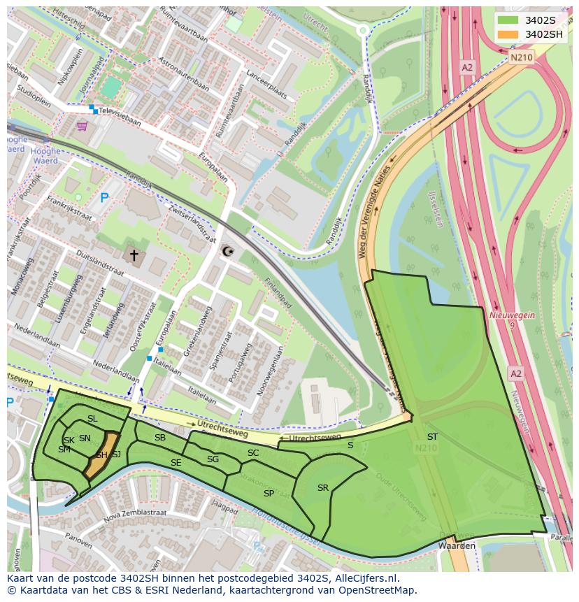 Afbeelding van het postcodegebied 3402 SH op de kaart.