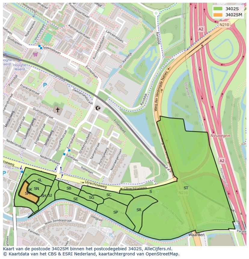 Afbeelding van het postcodegebied 3402 SM op de kaart.