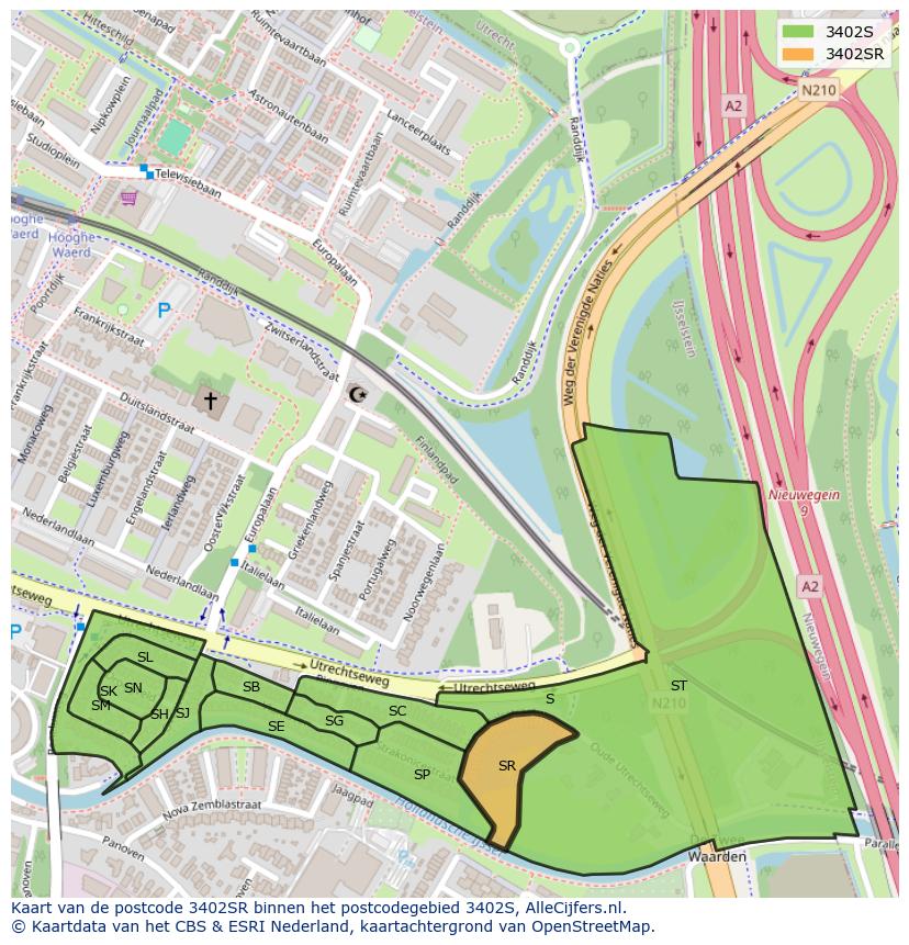 Afbeelding van het postcodegebied 3402 SR op de kaart.