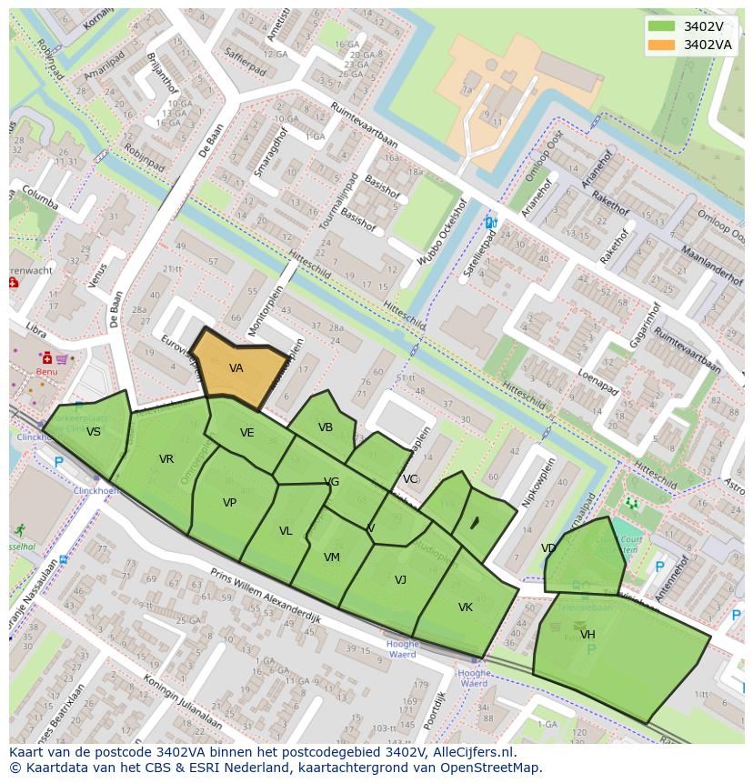 Afbeelding van het postcodegebied 3402 VA op de kaart.