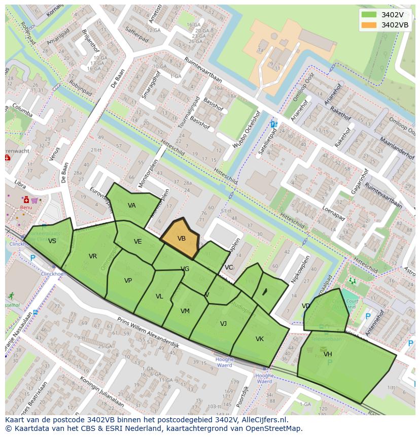 Afbeelding van het postcodegebied 3402 VB op de kaart.