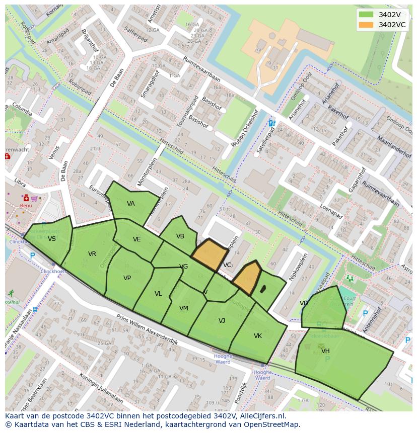 Afbeelding van het postcodegebied 3402 VC op de kaart.