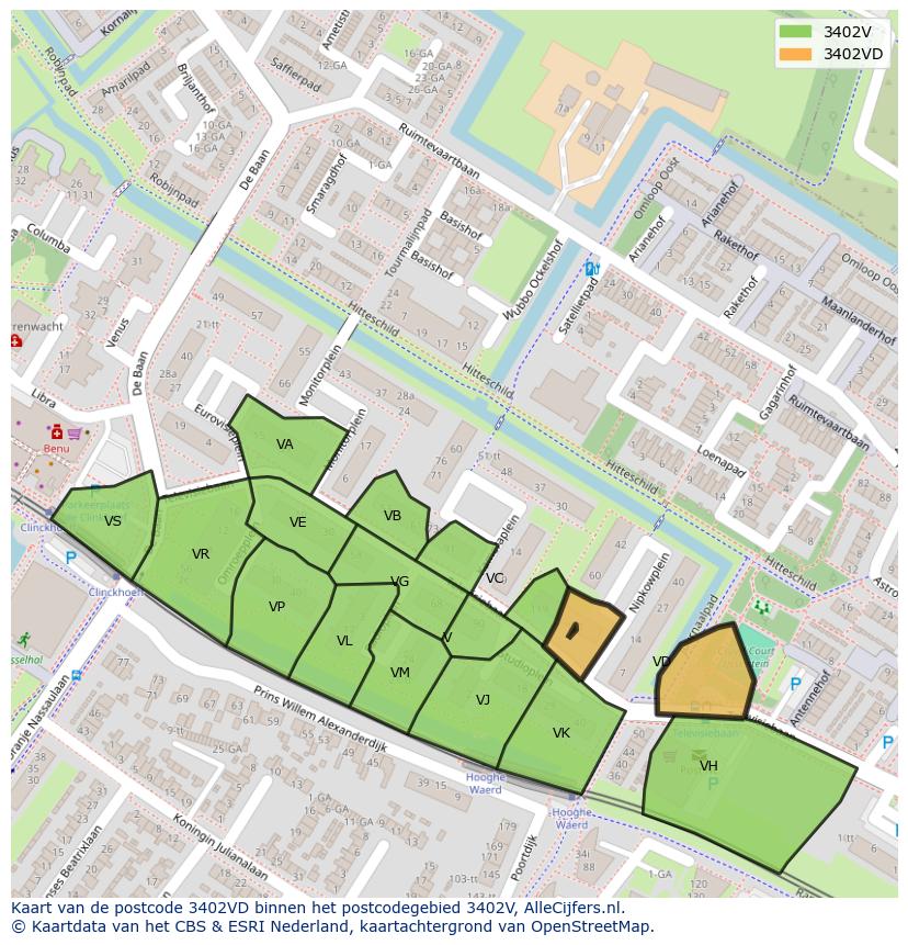 Afbeelding van het postcodegebied 3402 VD op de kaart.