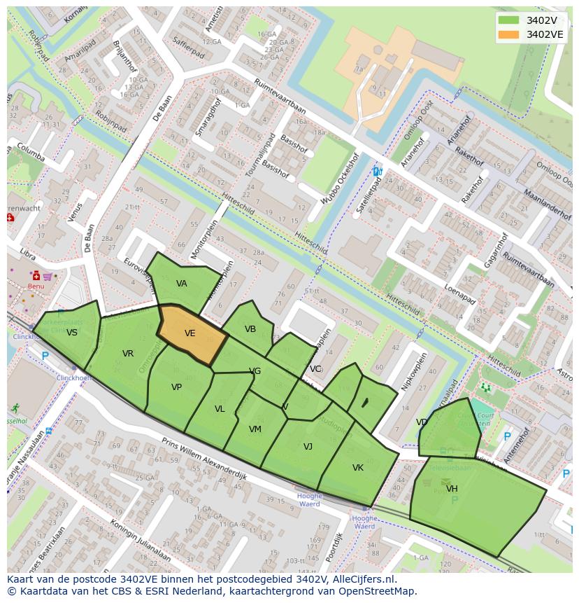 Afbeelding van het postcodegebied 3402 VE op de kaart.