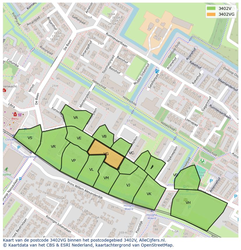 Afbeelding van het postcodegebied 3402 VG op de kaart.