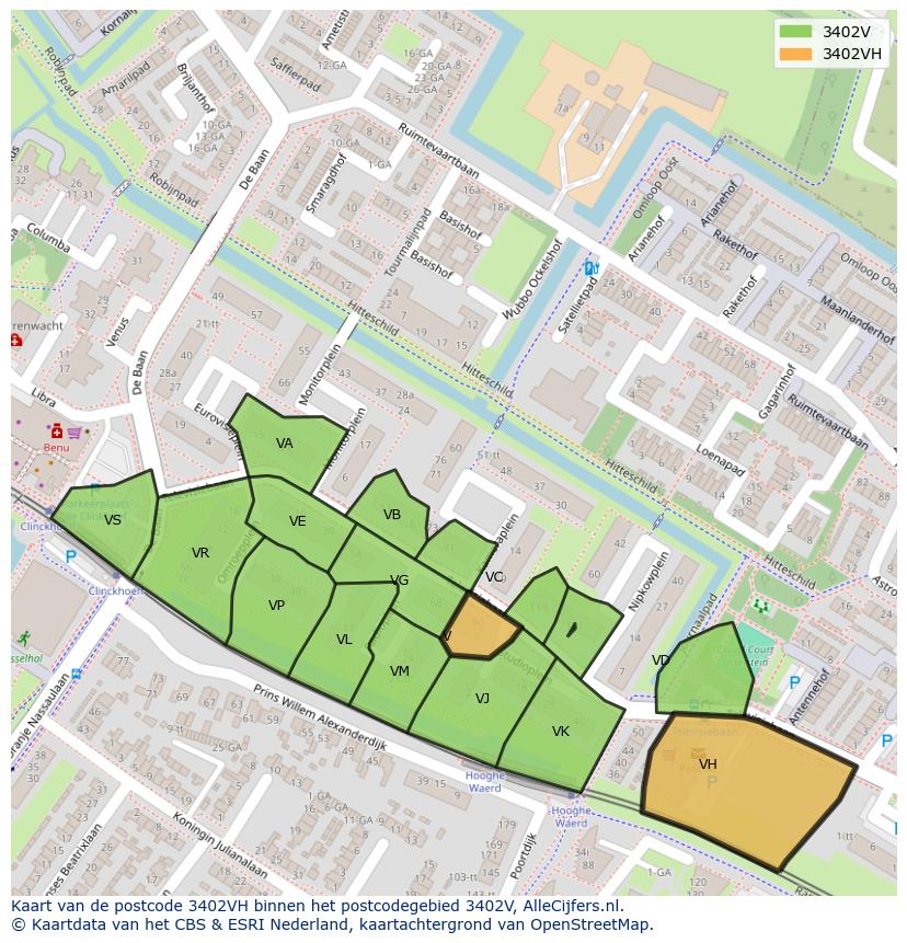 Afbeelding van het postcodegebied 3402 VH op de kaart.