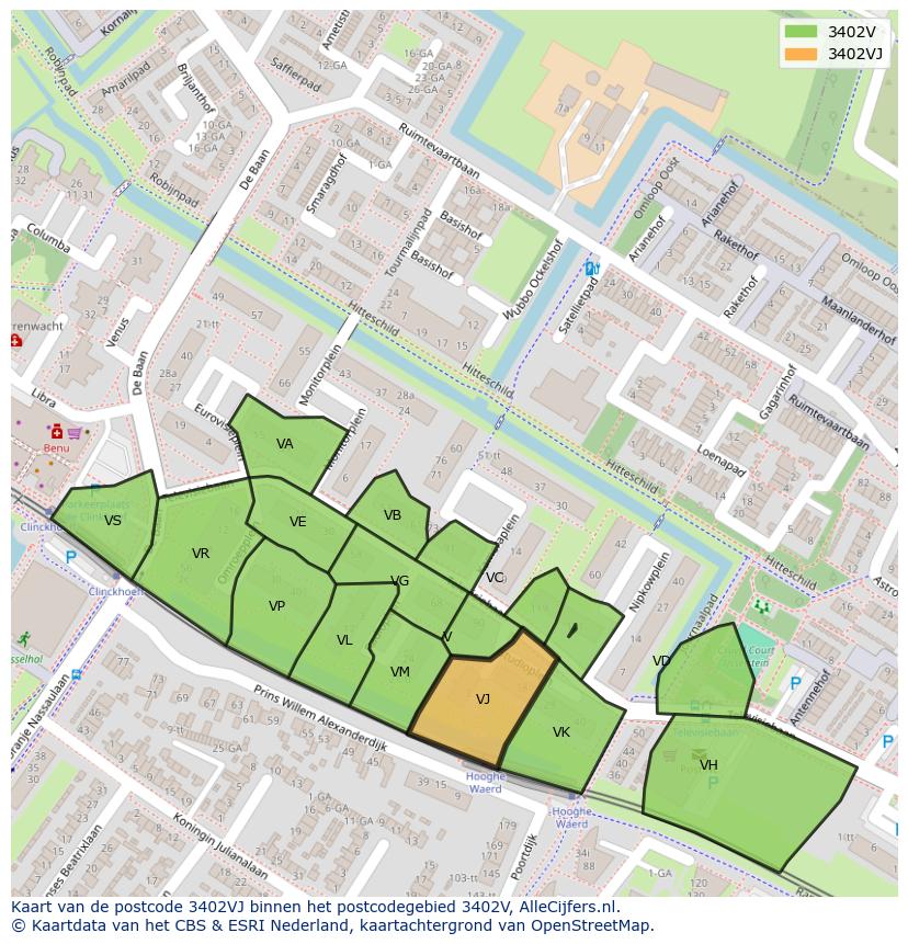 Afbeelding van het postcodegebied 3402 VJ op de kaart.