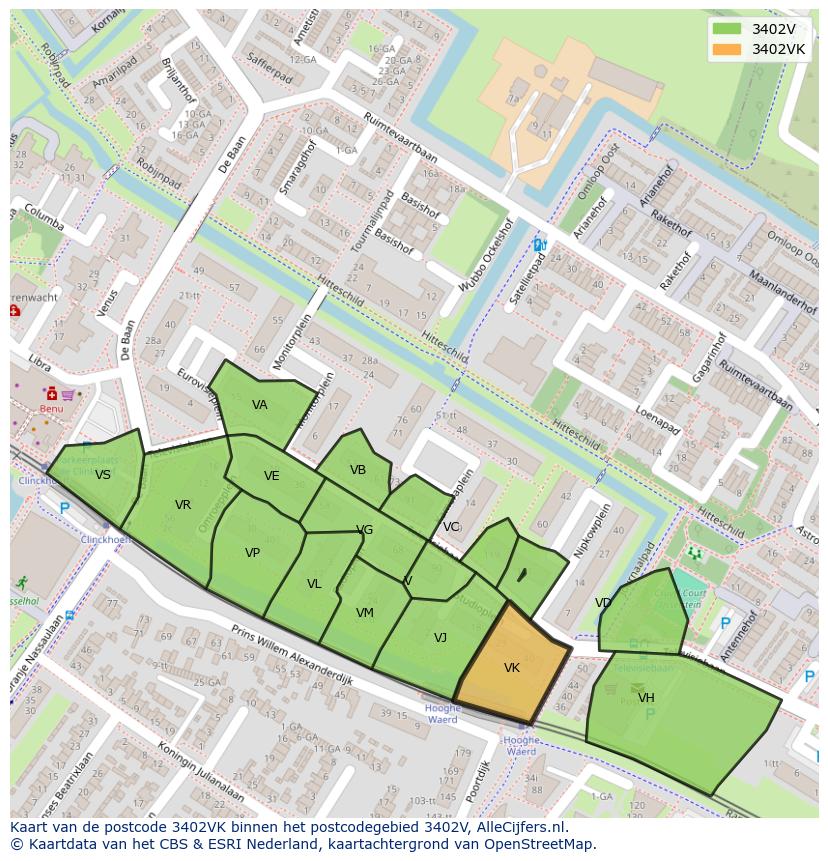 Afbeelding van het postcodegebied 3402 VK op de kaart.