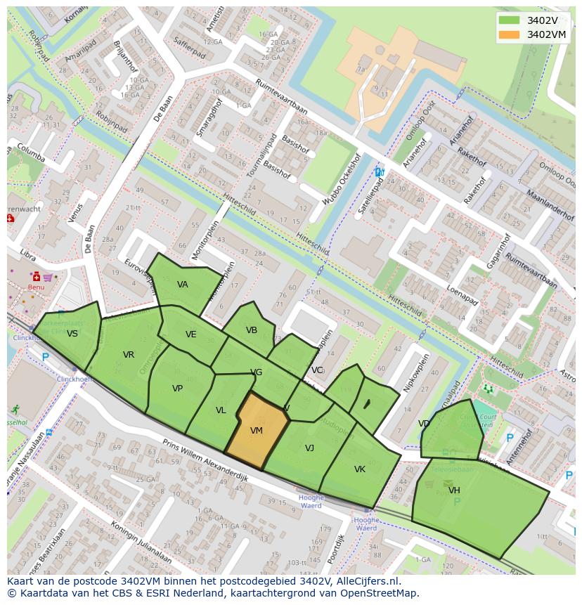 Afbeelding van het postcodegebied 3402 VM op de kaart.