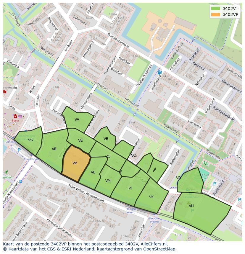 Afbeelding van het postcodegebied 3402 VP op de kaart.