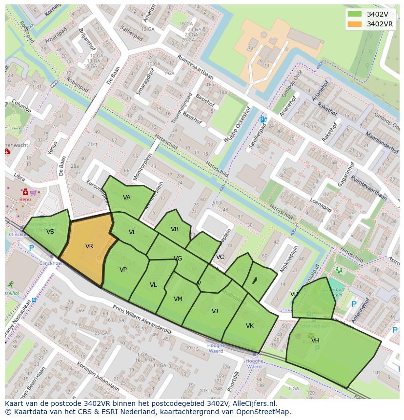 Afbeelding van het postcodegebied 3402 VR op de kaart.