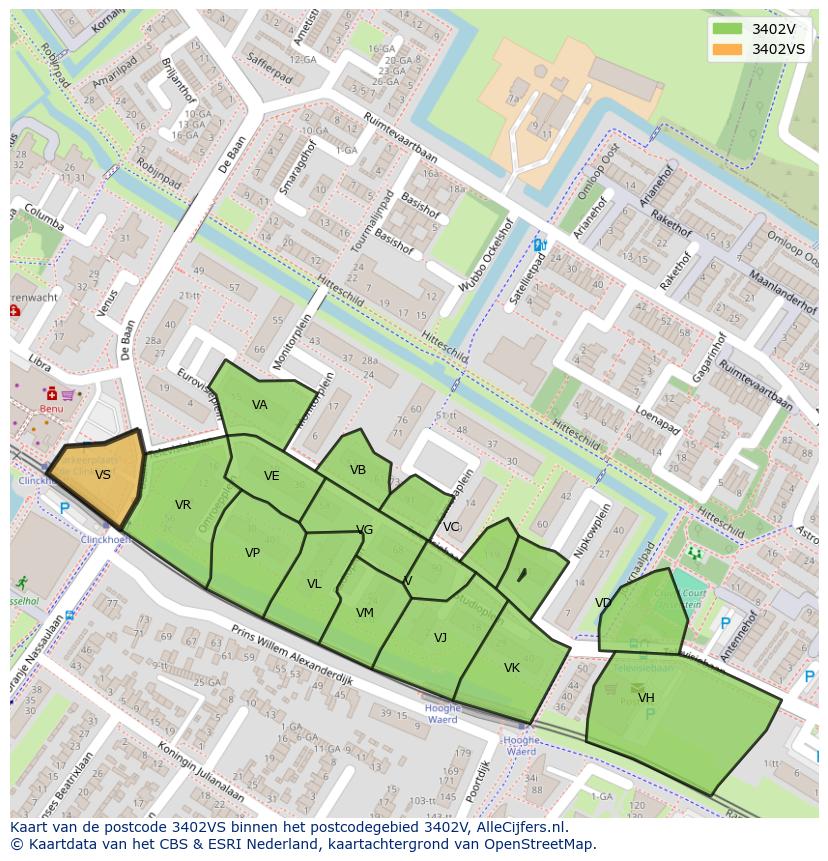 Afbeelding van het postcodegebied 3402 VS op de kaart.