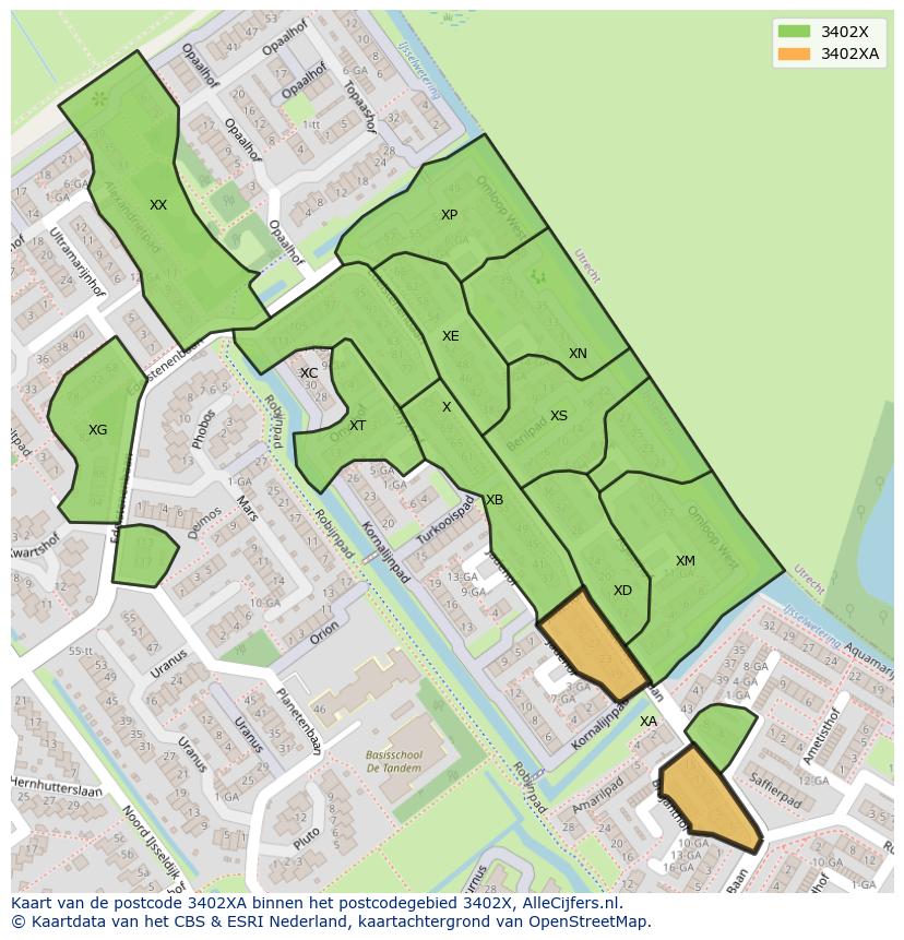Afbeelding van het postcodegebied 3402 XA op de kaart.