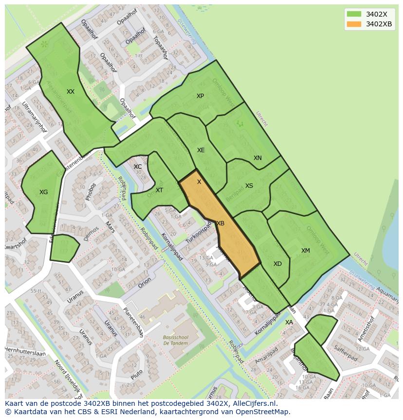 Afbeelding van het postcodegebied 3402 XB op de kaart.