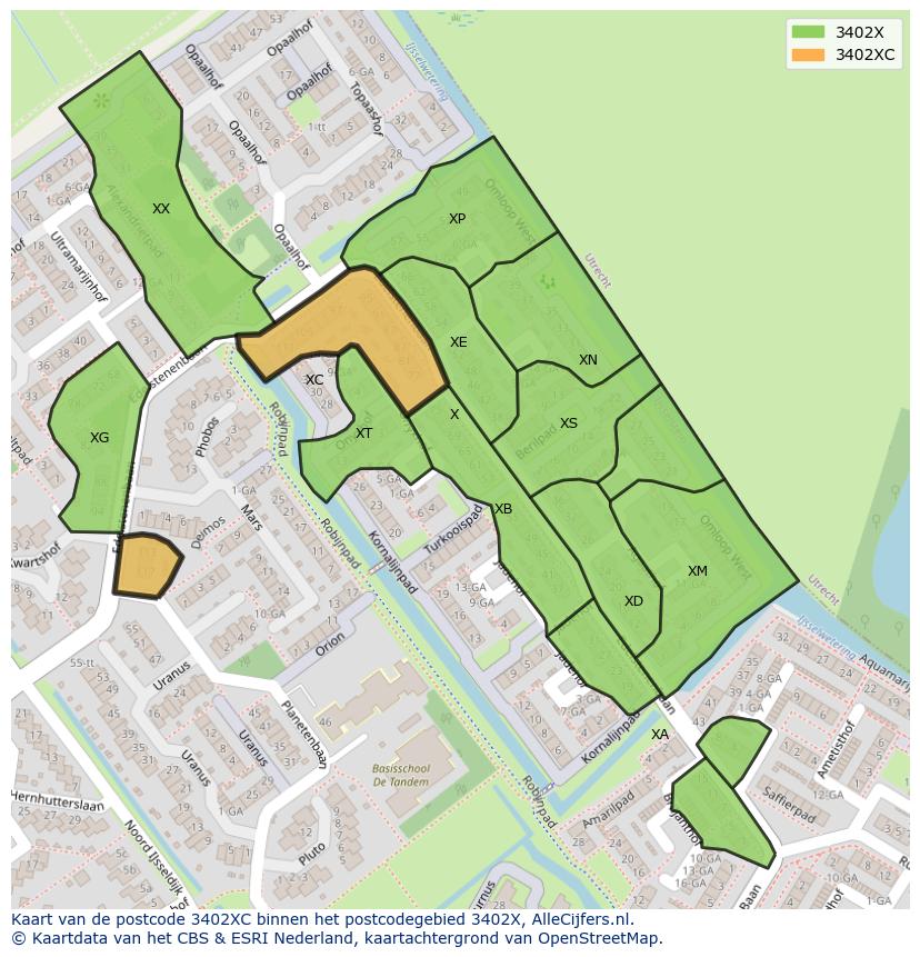 Afbeelding van het postcodegebied 3402 XC op de kaart.