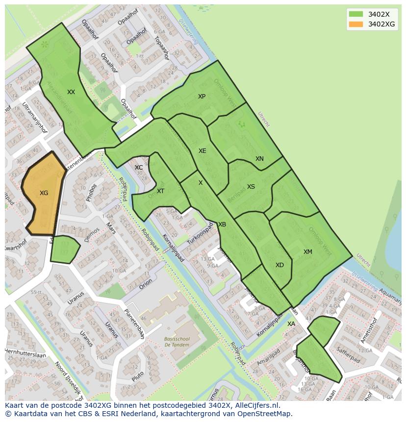 Afbeelding van het postcodegebied 3402 XG op de kaart.