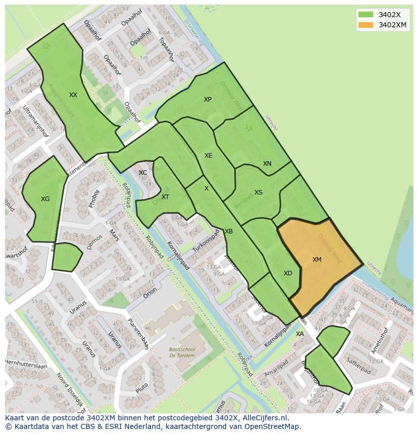 Afbeelding van het postcodegebied 3402 XM op de kaart.