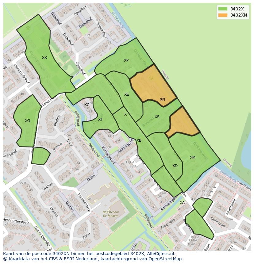 Afbeelding van het postcodegebied 3402 XN op de kaart.