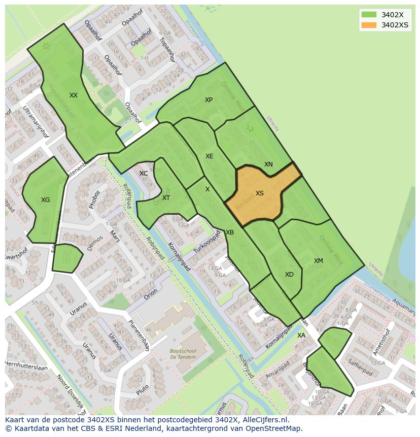 Afbeelding van het postcodegebied 3402 XS op de kaart.