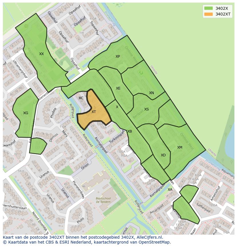 Afbeelding van het postcodegebied 3402 XT op de kaart.