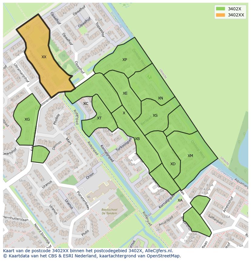 Afbeelding van het postcodegebied 3402 XX op de kaart.