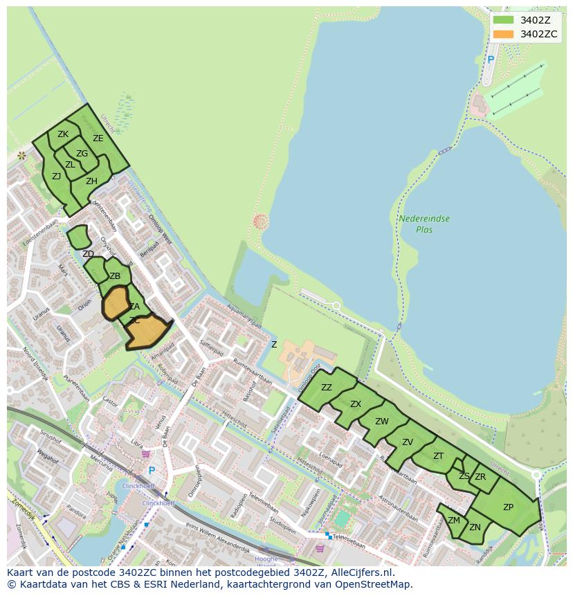 Afbeelding van het postcodegebied 3402 ZC op de kaart.