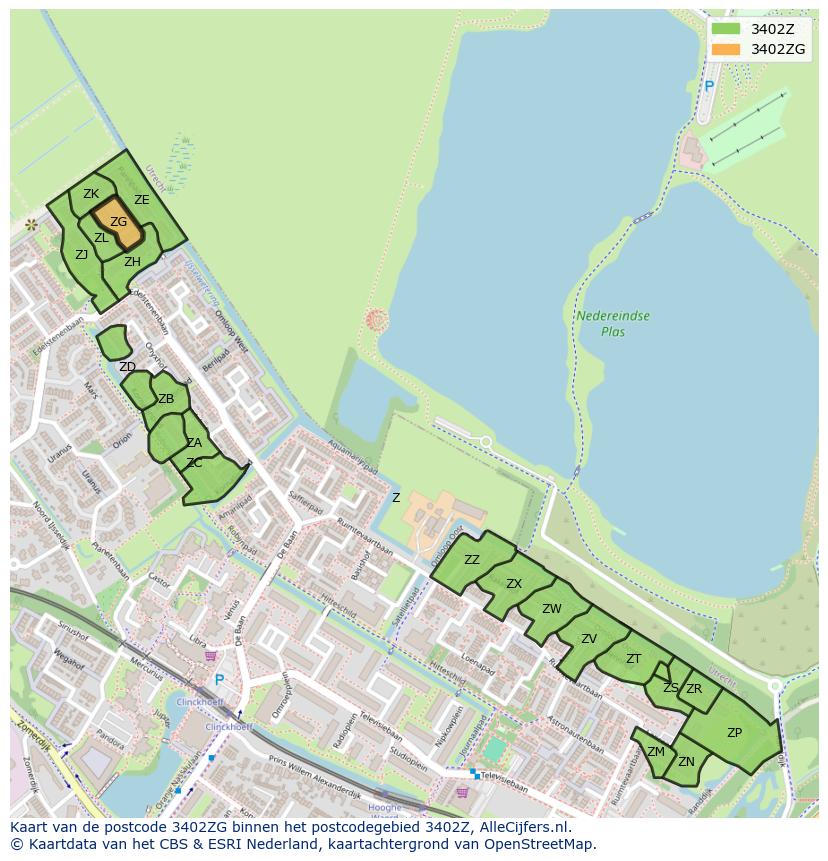 Afbeelding van het postcodegebied 3402 ZG op de kaart.