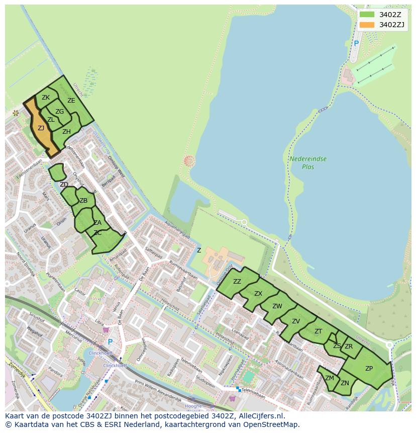 Afbeelding van het postcodegebied 3402 ZJ op de kaart.