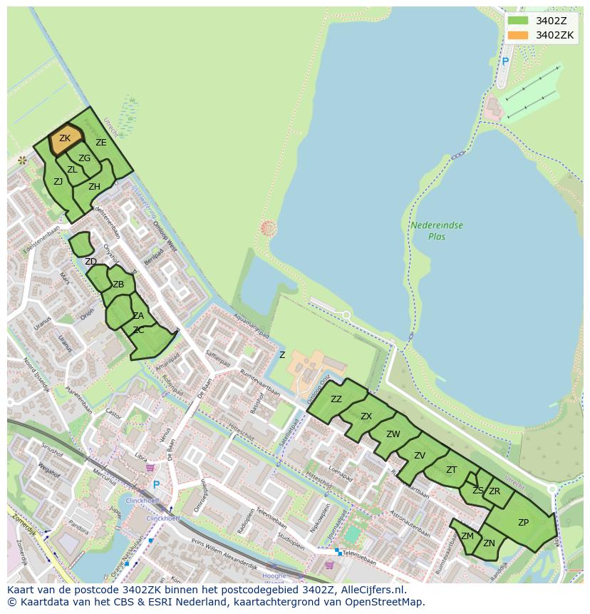 Afbeelding van het postcodegebied 3402 ZK op de kaart.