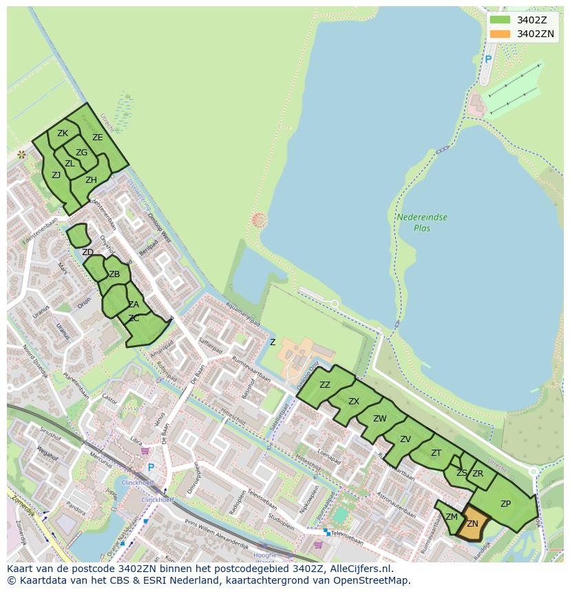 Afbeelding van het postcodegebied 3402 ZN op de kaart.
